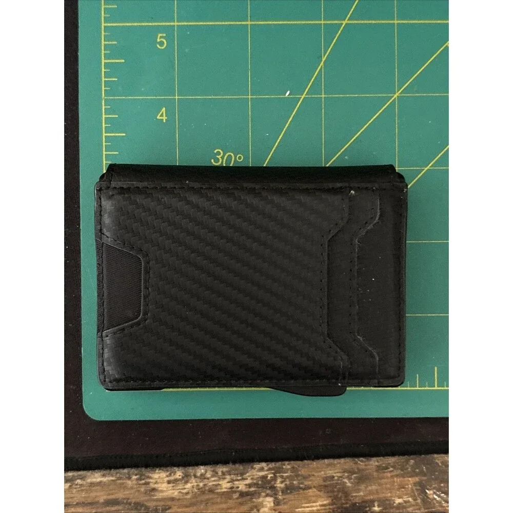 Type Men’s Carbon Fiber RFID Blocking Slim Bifold Wallet Money Clip Pop-Up